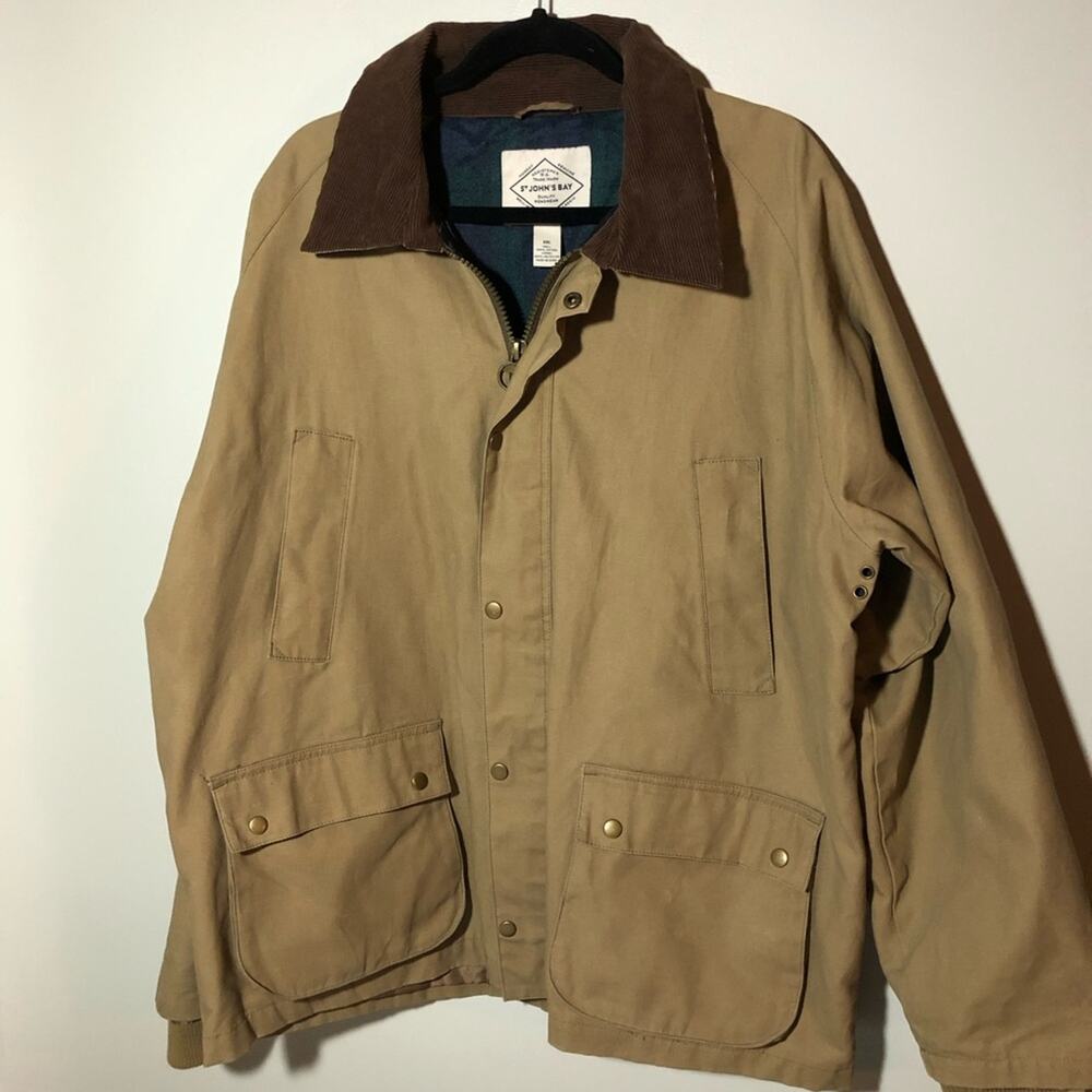 St. John’s bay mens chore utility coat jacket khaki brown corduroy collar XXL